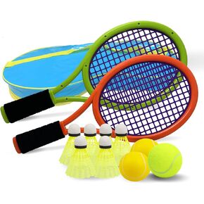 Crefotu Kid Tennis Racket Set for Toddler,Children,Sponge Handle, Includes 6 Badminton, 1 Tennis Ball, Bag and 2 Balls - Increase Children's Sports,Improve Tennis Skills