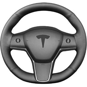 Hand Sewn Steering Wheel Cover,Fit forTesla Model 3/Tesla Model Y,Non-Slip Breathable Microfiber Leather Steering Wheel Cover On Wrap Car Interior Accessories