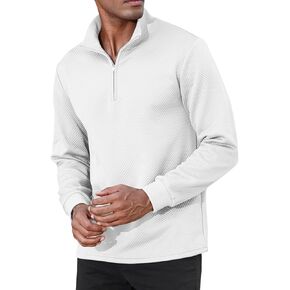 Men's Quarter Zip Sweatshirts Casual Long Sleeve Solid Color Geometric Texture Pullover Polo Sweatshirt