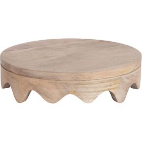 Kate and Laurel Fairlee Decorative Wavy Round Tray, 12 Inch Diameter, Natural Wood, Modern Scalloped Circle Serving Tray for Coffee Table Ottoman Tray, Dining Table Centerpiece, or Entryway Catchall
