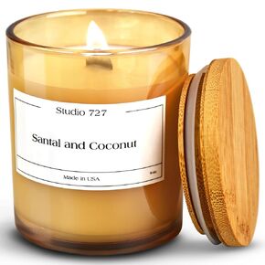 Santal and Coconut Candle, Candles Clearance for Home Decor, 9 oz, Scented Candles Gifts, Wood Lid, Gift Box, Burn Time of 40 Hours, Made in USA