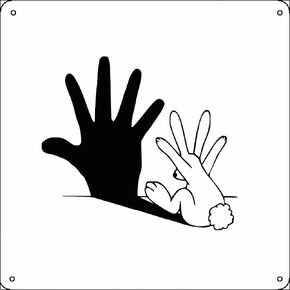 Rabbit Hand Shadow Photographic Print Metal Sign 12 x 12 inches Funny for Home Man Cave Garage Wall Decorations