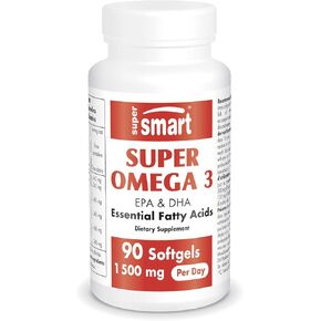 Supersmart - Super Omega 3 1500mg per Day (Certified Friend of The Sea) - EPA & DHA Fatty Acids - Omega 3 Supplement - Fish Oil from Sustainable Fisheries | Non-GMO & Gluten Free - 90 Softgels