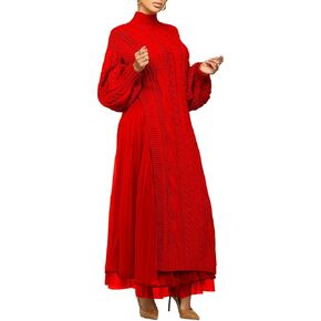 KANSOON Two Piece Fall Outfits for Women Long Lantern Sleeve Slit Sweater Dress and Maxi Tulle Skirt Set with Belt