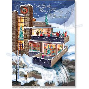 Falling Snow Mid-Century House Christmas Cards, Package of 8