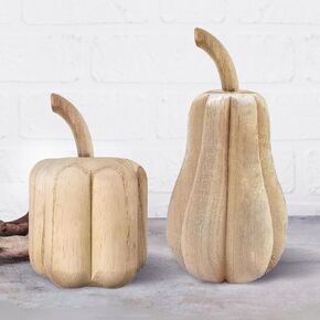 AOCEAN 2 Pcs Wooden Faux Pumpkins Bulk Unfinished Wood Pumpkins to Paint Assorted Craft Artificial Pumpkins Harvest Fall Set for Wooden Carved Harvest Thanksgiving Table Decorations (White)