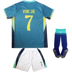 2024 Brazil Copa-American Vini #7 Away Kids Football Soccer Jersey Shorts Socks Set Youth Sizes