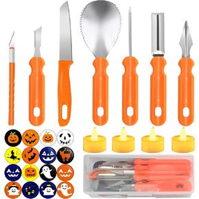 Pumpkin Carving Kit, 14 PCS Stainless Steel Pumpkin Carving Tools with Halloween Stickers and Candles, Halloween Decorations Gifts for Family DIY, Pumpkin Decorating Kit with Box for Kids and Adults in Saudi Arabia