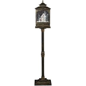 Roman Musical Lighted Snowblow Lamp Post Blue House Snow Globe, 49-inch Height, Christmas Decoration