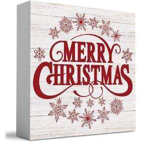 الرجعية ريفي الشتاء عيد ميلاد سعيد مع الثلج علامة مربع الخشب، مزرعة عيد الميلاد سانتا ديكور العمل الفني، الخشب مربع علامة مكتب كتلة علامات المنزل الجرف مكتب الديكور 5 × 5 بوصة in Kuwait