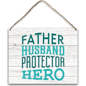 Father's Day Gifts for Husband Dad Wood Hanging Sign, Dad Gifts from Best Dad Gift for Men Appreciation Father Husband Protector Hero Wooden Plaque with Rope for Bedroom Study Wall Shelf Home -19