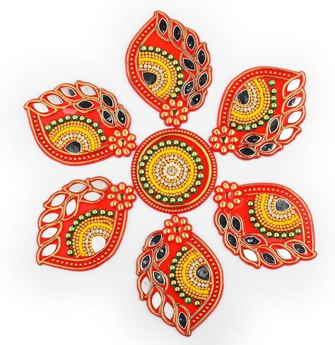 Acrylic Handcrafted Designer Colorful Rangoli for Pooja Home Interior Decoration Gift Wall Decoration Floor Decoration New Year Party Gift Small Rangoli (Red Shankh) in Saudi Arabia