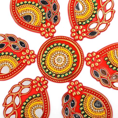 Acrylic Handcrafted Designer Colorful Rangoli for Pooja Home Interior Decoration Gift Wall Decoration Floor Decoration New Year Party Gift Small Rangoli (Red Shankh) in Saudi Arabia
