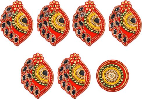 Acrylic Handcrafted Designer Colorful Rangoli for Pooja Home Interior Decoration Gift Wall Decoration Floor Decoration New Year Party Gift Small Rangoli (Red Shankh) in Saudi Arabia