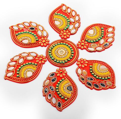 Acrylic Handcrafted Designer Colorful Rangoli for Pooja Home Interior Decoration Gift Wall Decoration Floor Decoration New Year Party Gift Small Rangoli (Red Shankh) in Saudi Arabia