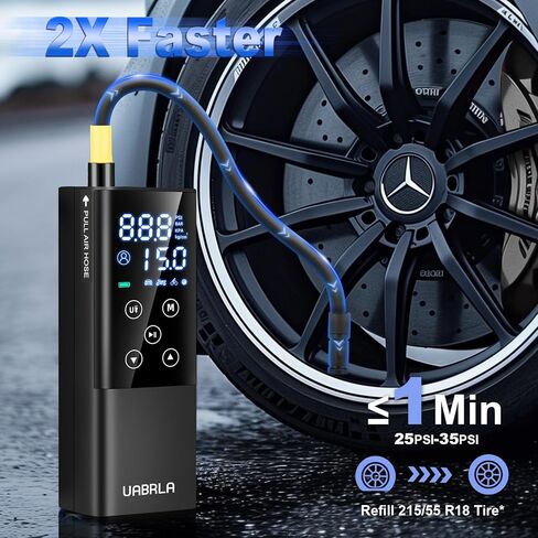 منفاخ الإطارات، ضاغط هواء محمول 2 في 1، مضخة إطارات لاسلكية أسرع 2X مع مقياس ضغط الإطارات، شاحن USB سريع، مضخة هواء مع ضوء LED للسيارة والدراجات والدراجات النارية والكرة (محدثة) in Kuwait