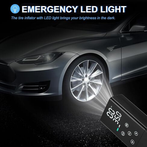منفاخ الإطارات، ضاغط هواء محمول 2 في 1، مضخة إطارات لاسلكية أسرع 2X مع مقياس ضغط الإطارات، شاحن USB سريع، مضخة هواء مع ضوء LED للسيارة والدراجات والدراجات النارية والكرة (محدثة) in Kuwait