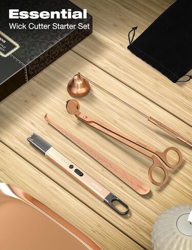 مجموعة إكسسوارات الشموع 5 في 1 من RONXS، قطاعة تشذيب فتيل الشموع، ولاعة كهربائية للشموع، طفاية شموع، غطاس فتيل، لوحة صينية تخزين لمحبي الشموع، هدية لها (أسود) in Saudi Arabia