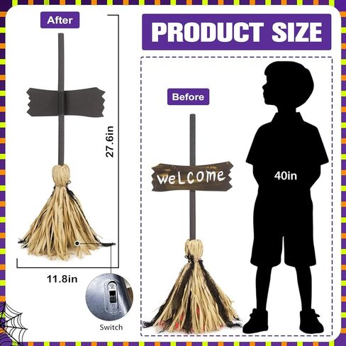 ديكورات QEQEKAKA Halloween Animatronics - مكنسة سحرية بارتفاع 27 بوصة مع التحكم في الصوت والتحرك لديكور حفلات الهالوين الداخلي مكنسة الرقص المسكونة in Kuwait