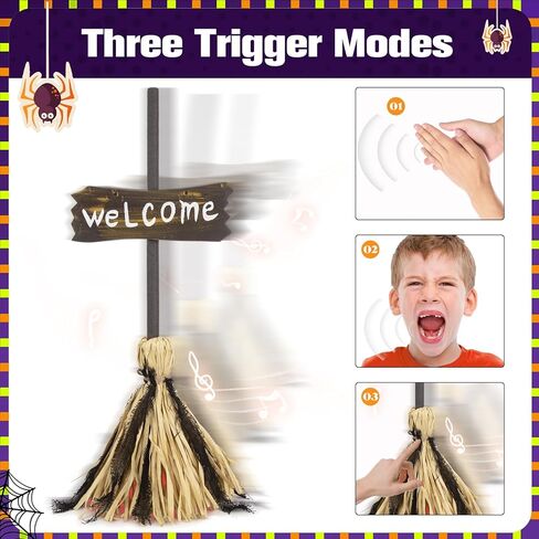 ديكورات QEQEKAKA Halloween Animatronics - مكنسة سحرية بارتفاع 27 بوصة مع التحكم في الصوت والتحرك لديكور حفلات الهالوين الداخلي مكنسة الرقص المسكونة in Kuwait