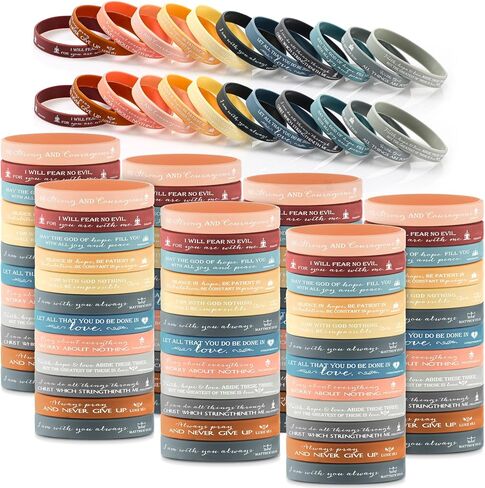 HyDren 120 Pcs Religious Silicone Wristbands Bulk Bible Rubber Bracelets Colorful Inspirational Christian Rubber Bracelets for Men Women Sunday Christian Gifts Bulk(Pastel Colors) in Kuwait