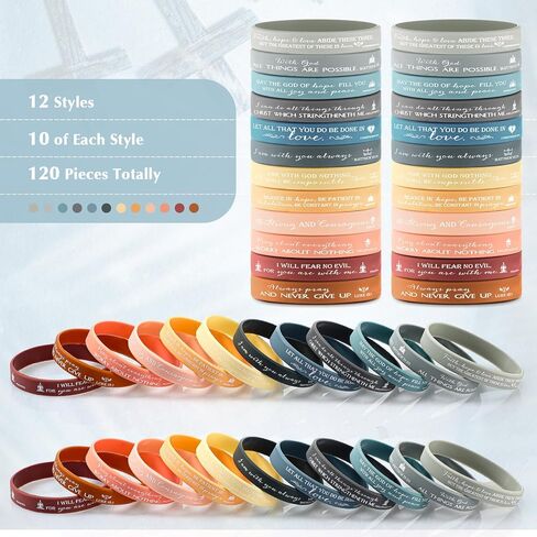HyDren 120 Pcs Religious Silicone Wristbands Bulk Bible Rubber Bracelets Colorful Inspirational Christian Rubber Bracelets for Men Women Sunday Christian Gifts Bulk(Pastel Colors) in Kuwait