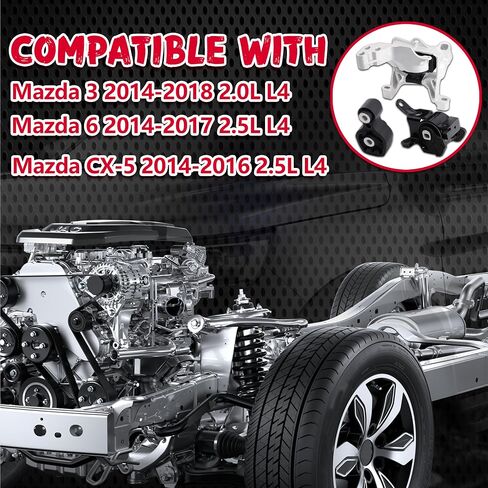 Engine Motor and Transmission Mount Kit Compatible with 2014-2018 Mazda 3 2.0L & 2014-2017 Mazda 6 2.5L & 2014-2016 Mazda CX-5 2.5L 3-Piece Set A4446 A4438 A4439 in Kuwait
