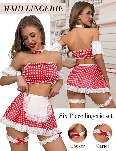 Genhoo Sexy Lingerie for Women Naughty Outfits Dress Up Crop Top Mini Skirt Set Lingerie Set Holiday Outfits Blue M in Saudi Arabia