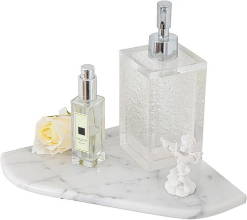 Diflart Marble Corner Shower Shelf, 8 Inch, Polished, White Carrara, Marble Corner Floating Shelves, Wall Mounted Stone Corner Shelves for Shower Bathroom Kitchen, Pack of 1 Piece in Saudi Arabia