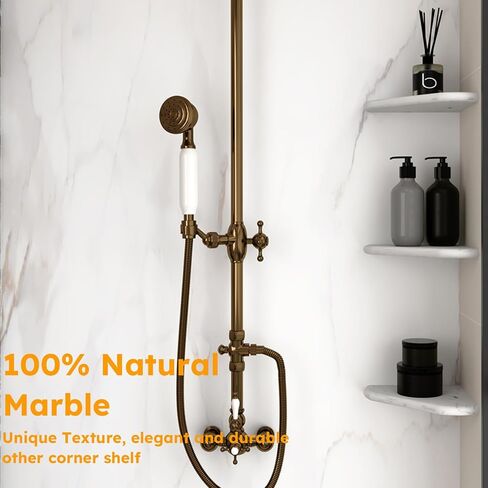 Diflart Marble Corner Shower Shelf, 8 Inch, Polished, White Carrara, Marble Corner Floating Shelves, Wall Mounted Stone Corner Shelves for Shower Bathroom Kitchen, Pack of 1 Piece in Saudi Arabia