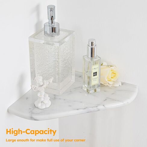 Diflart Marble Corner Shower Shelf, 8 Inch, Polished, White Carrara, Marble Corner Floating Shelves, Wall Mounted Stone Corner Shelves for Shower Bathroom Kitchen, Pack of 1 Piece in Saudi Arabia
