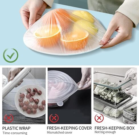 200 pcs disposable food grade PE fresh-keeping bags for kitchen, refrigerator, and thick and dustproof plastic wrap for all plates plastic wrap for food leftover food, elastic mouth covers for bowls in Saudi Arabia