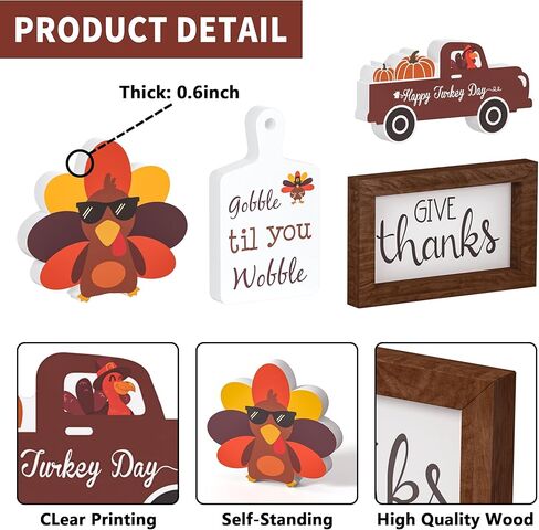 ديكور صينية متدرجة لعيد الشكر - علامات خشبية تعطي الشكر لتركيا، علامات طاولة إكليل الخرز، ديكورات المزرعة لحفلات عيد الشكر، المنزل، المطبخ، المكتب in Kuwait