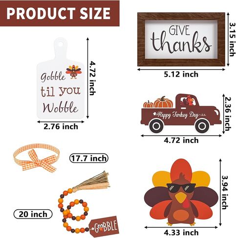 ديكور صينية متدرجة لعيد الشكر - علامات خشبية تعطي الشكر لتركيا، علامات طاولة إكليل الخرز، ديكورات المزرعة لحفلات عيد الشكر، المنزل، المطبخ، المكتب in Kuwait