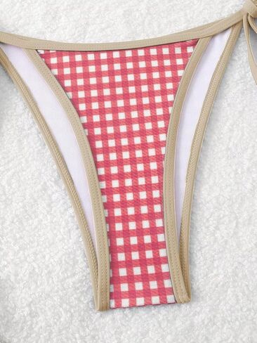 Women's Plaid Gingham Bathing Suit High Waisted Halter Triangle Swimsuit Bikini Set in Kuwait