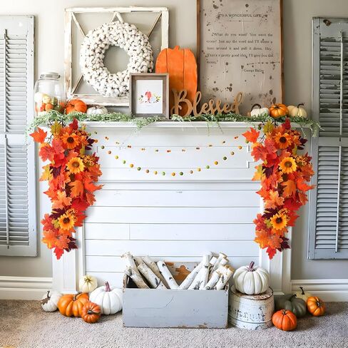 قطعتان من نباتات أوراق القيقب المعلقة في الخريف ديكور جداري معلق نباتات ديكور اصطناعي للخريف في الهواء الطلق داخلي فناء حديقة المنزل حفلة عيد الشكر مدفأة الزفاف الديكور in Kuwait