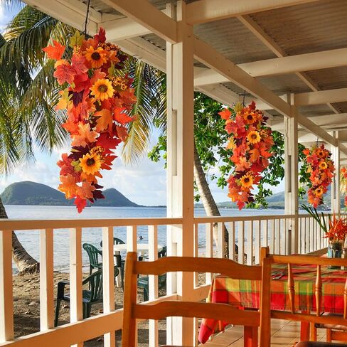 قطعتان من نباتات أوراق القيقب المعلقة في الخريف ديكور جداري معلق نباتات ديكور اصطناعي للخريف في الهواء الطلق داخلي فناء حديقة المنزل حفلة عيد الشكر مدفأة الزفاف الديكور in Kuwait