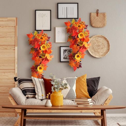 قطعتان من نباتات أوراق القيقب المعلقة في الخريف ديكور جداري معلق نباتات ديكور اصطناعي للخريف في الهواء الطلق داخلي فناء حديقة المنزل حفلة عيد الشكر مدفأة الزفاف الديكور in Kuwait