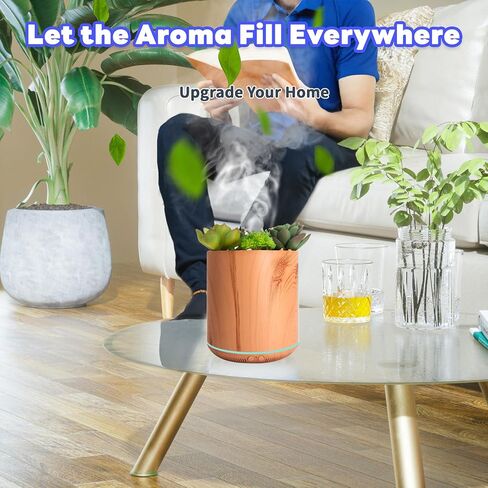 Cute Potted Succulent Essential Oil Diffuser 400 mL Humidifier Ultrasonic Aromatherapy Diffuser Colorful LED Lights, 3in1, Auto Shut-Off (Dark-YK) in Saudi Arabia