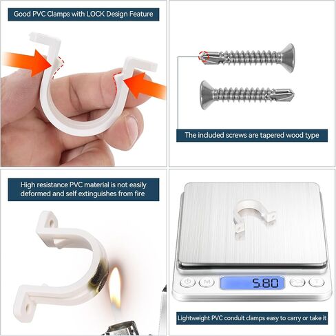 مشابك أنابيب 3/4 بوصة، حزام أنابيب PVC محدث 25 مم مشبك قناة مع 24 قطعة 410 براغي ذاتية التنصت لـ 12 مجموعة 3/4 مشابك قناة بلاستيكية in Kuwait