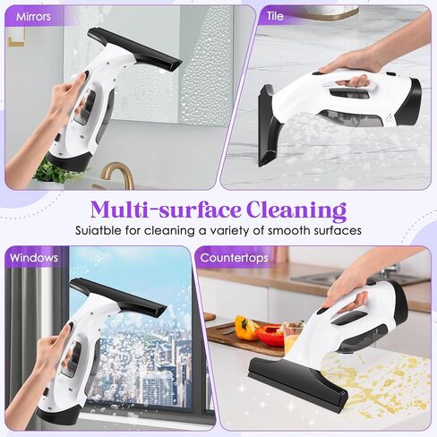 Window Vacuum Squeegee Cordless, Window Vac with Detachable Water Tank and Strong Suction, Electric Window Cleaning Tool for Shower Wall, Mirror, Glass, Car Windshield, Countertop, Tiles in Saudi Arabia