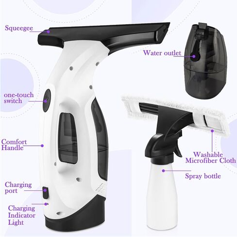 Window Vacuum Squeegee Cordless, Window Vac with Detachable Water Tank and Strong Suction, Electric Window Cleaning Tool for Shower Wall, Mirror, Glass, Car Windshield, Countertop, Tiles in Saudi Arabia