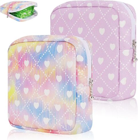 Desing Wish Period Bag Sanitary Napkin Storage Bag for Feminine Pads Panty Liners Tampons and Reusable Pads, Sanitary Pads Pouches First Period Kit for Teen Girls 2 Pack (Purple/Dazzling Hearts) in Saudi Arabia