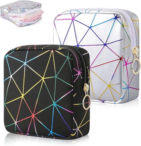 Desing Wish Period Bag Sanitary Napkin Storage Bag for Feminine Pads Panty Liners Tampons and Reusable Pads, Sanitary Pads Pouches First Period Kit for Teen Girls 2 Pack (Purple/Dazzling Hearts) in Saudi Arabia