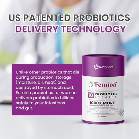 Femina Probiotic for Womens Health with Cranberry | US Patent Delivery Technology | Once Daily Supplement for Digestive, Gut & Intimate Health-Stable Shelf Life and Protection from Stomach Acid in Saudi Arabia