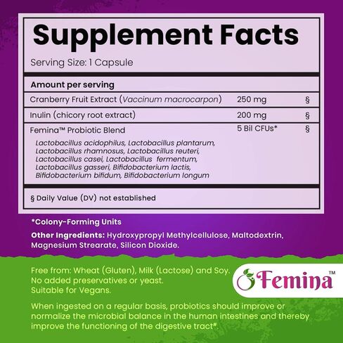 Femina Probiotic for Womens Health with Cranberry | US Patent Delivery Technology | Once Daily Supplement for Digestive, Gut & Intimate Health-Stable Shelf Life and Protection from Stomach Acid in Saudi Arabia
