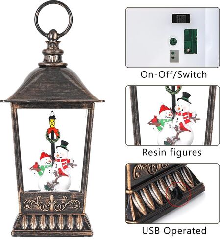 Christmas Snow Globe Snowman, 11 Inch Musical Snow Globe Lantern, 6H Timer Lighted Christmas Snow Lantern, USB and Battery Operated Lantern for Home Decor, Christmas Decoration. in Saudi Arabia
