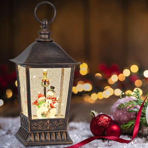 Christmas Snow Globe Snowman, 11 Inch Musical Snow Globe Lantern, 6H Timer Lighted Christmas Snow Lantern, USB and Battery Operated Lantern for Home Decor, Christmas Decoration. in Saudi Arabia