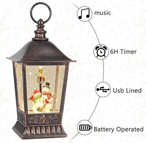 Christmas Snow Globe Snowman, 11 Inch Musical Snow Globe Lantern, 6H Timer Lighted Christmas Snow Lantern, USB and Battery Operated Lantern for Home Decor, Christmas Decoration. in Saudi Arabia