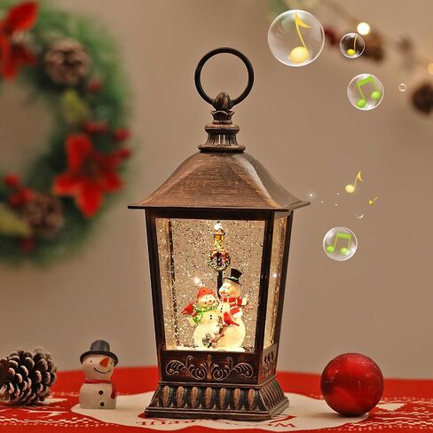 Christmas Snow Globe Snowman, 11 Inch Musical Snow Globe Lantern, 6H Timer Lighted Christmas Snow Lantern, USB and Battery Operated Lantern for Home Decor, Christmas Decoration. in Saudi Arabia